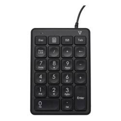 V7 Pavé numérique filaire USB KP350 - 22 touches - Calculatrice, Tabulation, Touches de raccourci de retour arrière - Câble de
