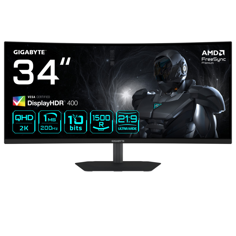 GIGABYTE G34WQC2 Moniteur Gaming Incurvé 34” WQHD - 3440 x 1440, 1500R, 200Hz, 1ms, 450 cd m², AMD FreeSync Premium, DisplayHDR
