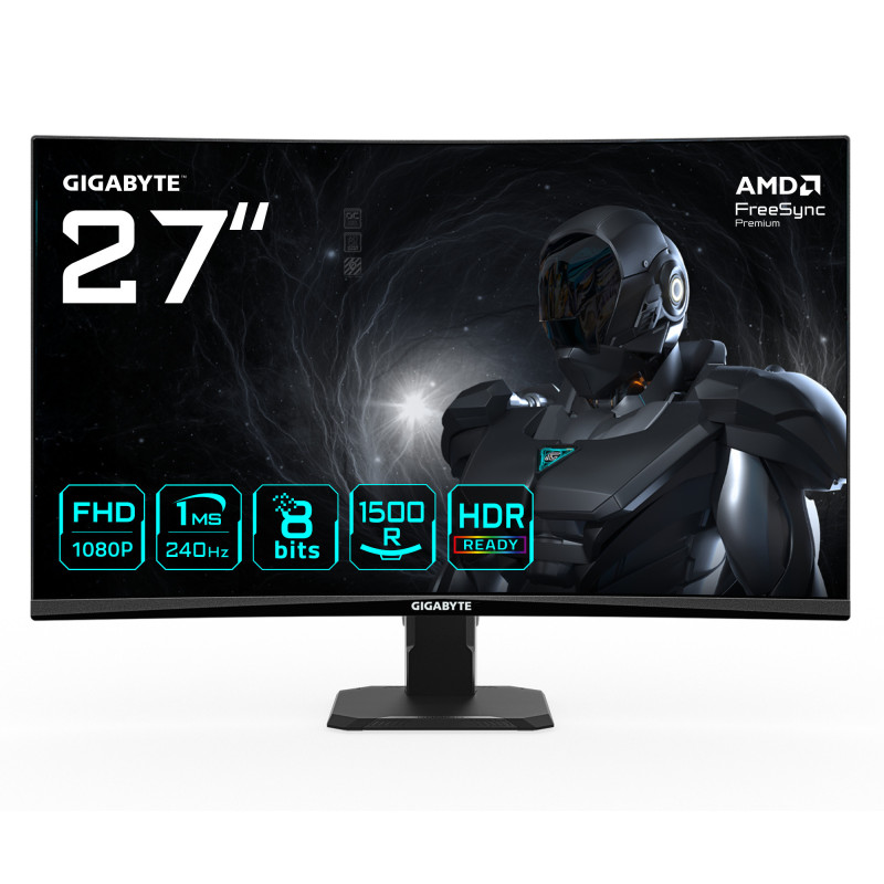 GIGABYTE GS27FC2 Moniteur Gaming Incurvé 27" FHD - 1920 x 1080, 240Hz, 1ms, 350 cd m², HDR Ready, HDMI 2.0, Displayport 1.4