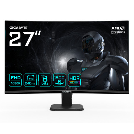 GIGABYTE GS27FC2 Moniteur Gaming Incurvé 27" FHD - 1920 x 1080, 240Hz, 1ms, 350 cd m², HDR Ready, HDMI 2.0, Displayport 1.4