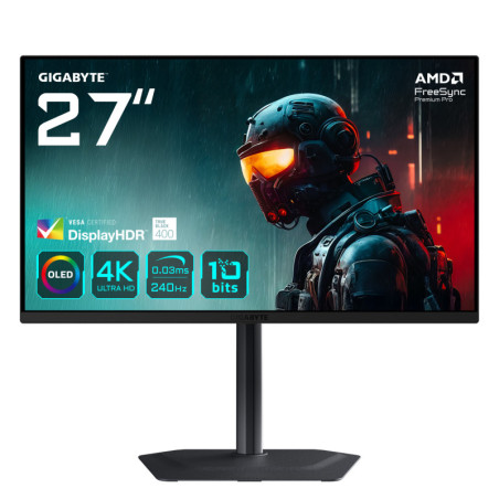 GIGABYTE MO27U2 OLED 4K UHD Gaming Monitor - 3840 x 2160, 240Hz, 0,03 ms, 1000 cd m², Display HDR True Black 400, HDMI 2.1,