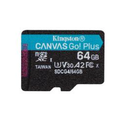 Kingston Technology Carte microSDXC Canvas Go Plus Gen4 200R A2 U3 de 64 Go, pack unique sans ADP