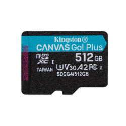 Kingston Technology Carte microSDXC Canvas Go Plus Gen4 200R A2 U3 de 512 Go, pack unique sans ADP