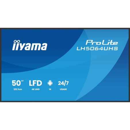 iiyama LH7564UHS-B1AG Écran d'affichage dynamique Écran plat de signalisation numérique 190,5 cm (75") Wifi 500 cd m² 4K Ultra