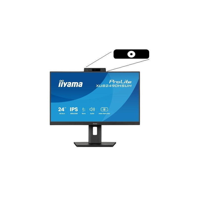 IIYAMA XUB2490HSUH-B2 - 23,8p IPS FHD 4ms 250cd/m² HDMi-DP 3USB WebCam 5MP 2x2W Règlable Noir | ECP Grossiste informatique