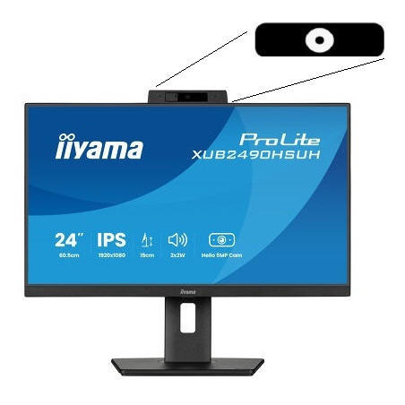 IIYAMA XUB2490HSUH-B2 - 23,8p IPS FHD 4ms 250cd/m² HDMi-DP 3USB WebCam 5MP 2x2W Règlable Noir | ECP Grossiste informatique