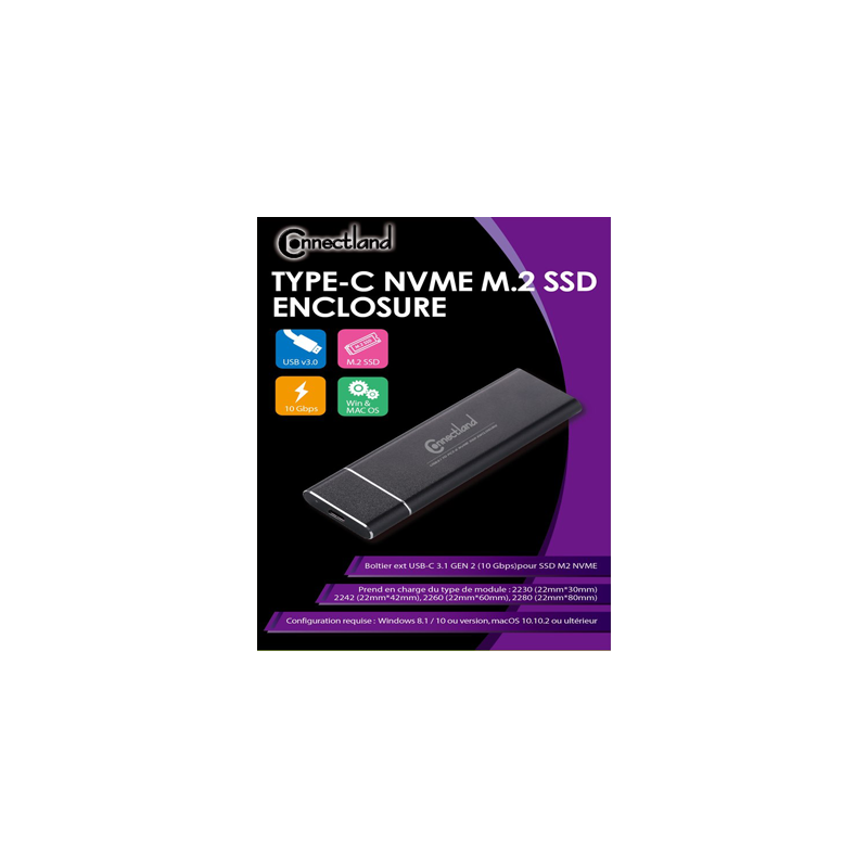 Connectland BOITIER USB3.1 NVMe PCIe M2 SSD Type C | ECP Grossiste informatique