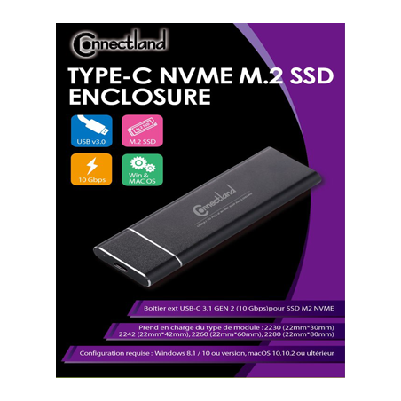 Connectland BOITIER USB3.1 NVMe PCIe M2 SSD Type C | ECP Grossiste informatique
