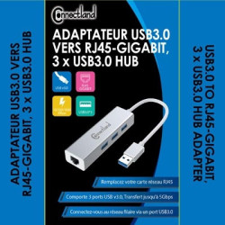 Adaptateur USB3 vers RJ45 GbE +HUB 3p USB3.0 ALU | ECP Grossiste informatique