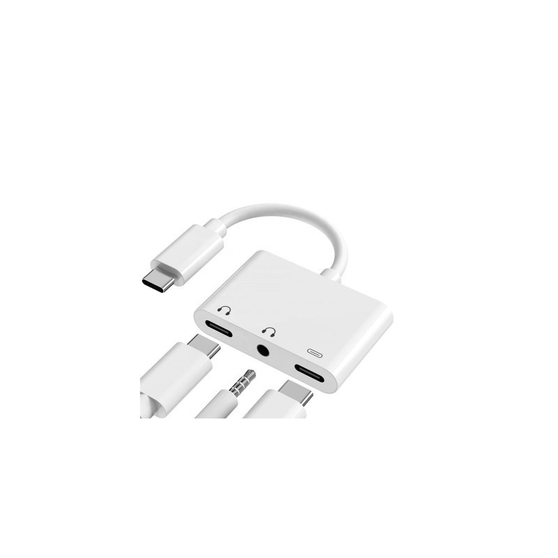 Adaptateur USB-C (M) vers JACK+2-TYPE-C | ECP Grossiste informatique