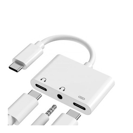 Adaptateur USB-C (M) vers JACK+2-TYPE-C | ECP Grossiste informatique