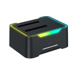 STATION 2xHDD SATA SORTIES USB V3 BLACK STATION 2xHDD ABS ILLUMINATED | ECP Grossiste informatique