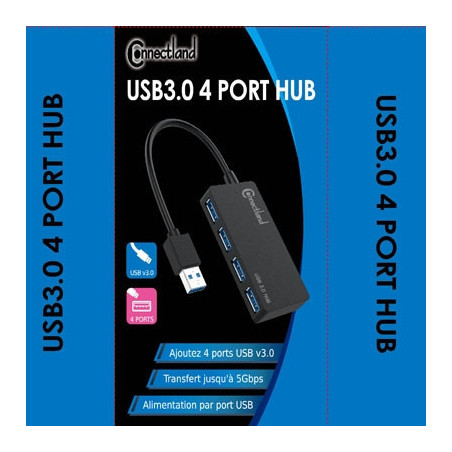 HUB USBv3 3.0 4 PORTS NOIR | ECP Grossiste informatique