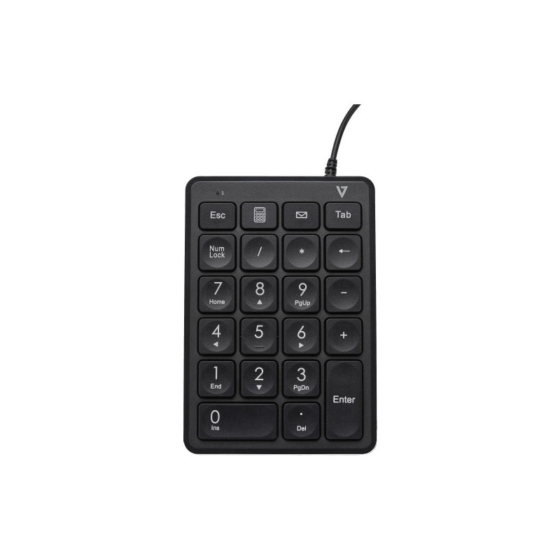 V7 Pavé numérique filaire USB KP350 - 22 touches - Calculatrice, Tabulation, Touches de raccourci de retour arrière - Câble de