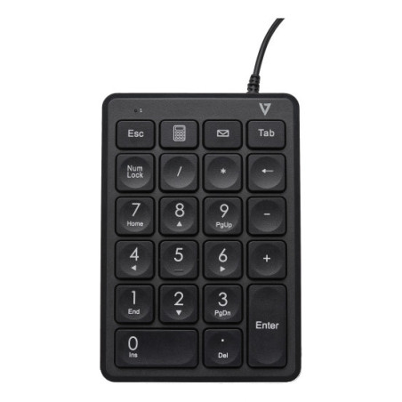 V7 Pavé numérique filaire USB KP350 - 22 touches - Calculatrice, Tabulation, Touches de raccourci de retour arrière - Câble de