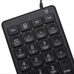 V7 Pavé numérique filaire USB KP350 - 22 touches - Calculatrice, Tabulation, Touches de raccourci de retour arrière - Câble de