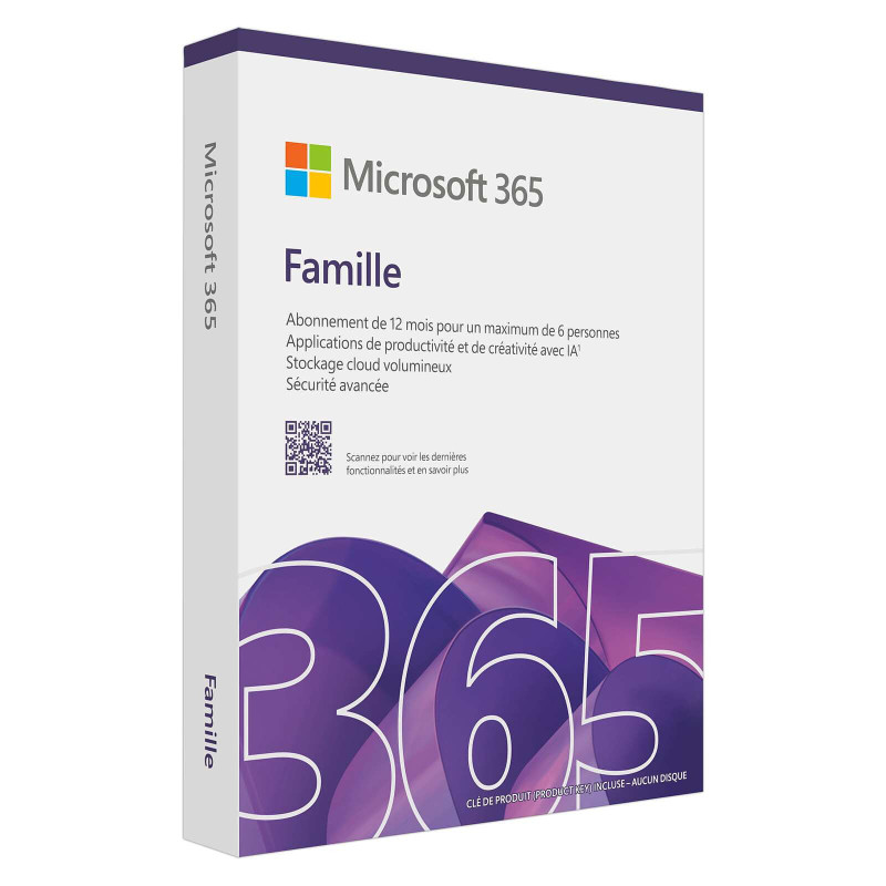 Microsoft 365 Famille - Boite - 1 an - 6 utilisateurs - 5 appareils par Utilisateur - PC/MAC - Officiel
