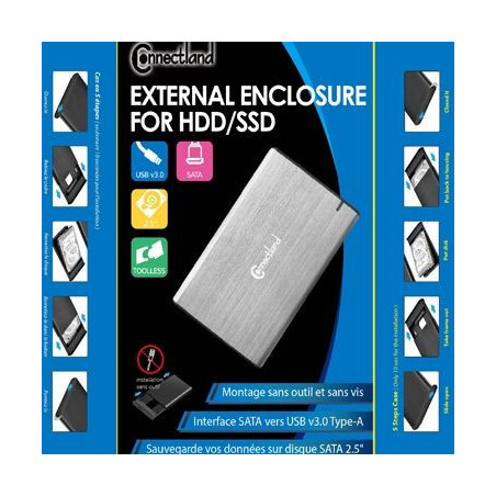 1908126 Boîtier externe 2.5p SATA USB 3.0 Alu sans vis Silver | ECP Grossiste informatique