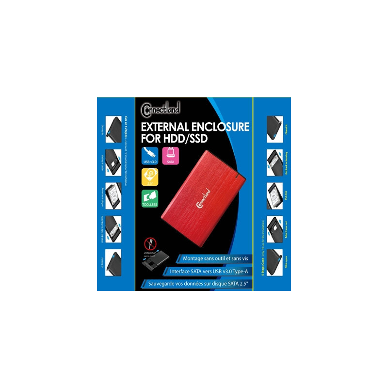 1908125 Boîtier externe 2.5p SATA USB 3.0 Alu sans vis Rouge | ECP Grossiste informatique