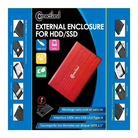1908125 Boîtier externe 2.5p SATA USB 3.0 Alu sans vis Rouge | ECP Grossiste informatique