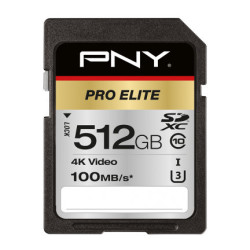 PNYMF037592 PNY PRO ELITE SDXC Carte SD 512Go - CLASSE 10 - 100GB S - UHS-I U3 - 4K