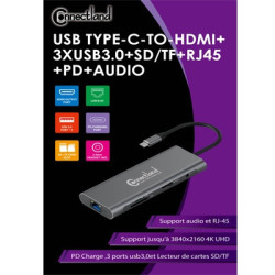 0301658 - ADAPTAEUR USB TYPE C VERS HDMI ,RJ45 ,SD,TF,AUDIO, PD ,USB-A/F 3.0.x 3 | ECP Grossiste informatique