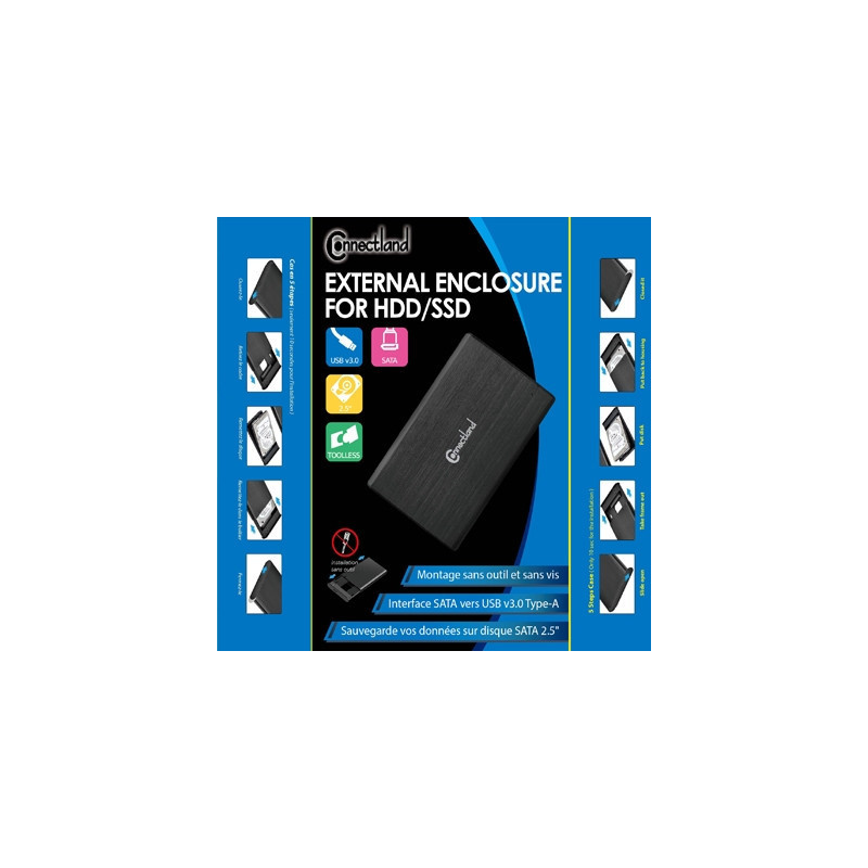 1908127 Boîtier externe 2.5p SATA USB 3.0 Alu sans vis Noir | ECP Grossiste informatique