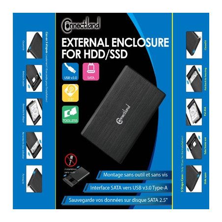 1908127 Boîtier externe 2.5p SATA USB 3.0 Alu sans vis Noir | ECP Grossiste informatique